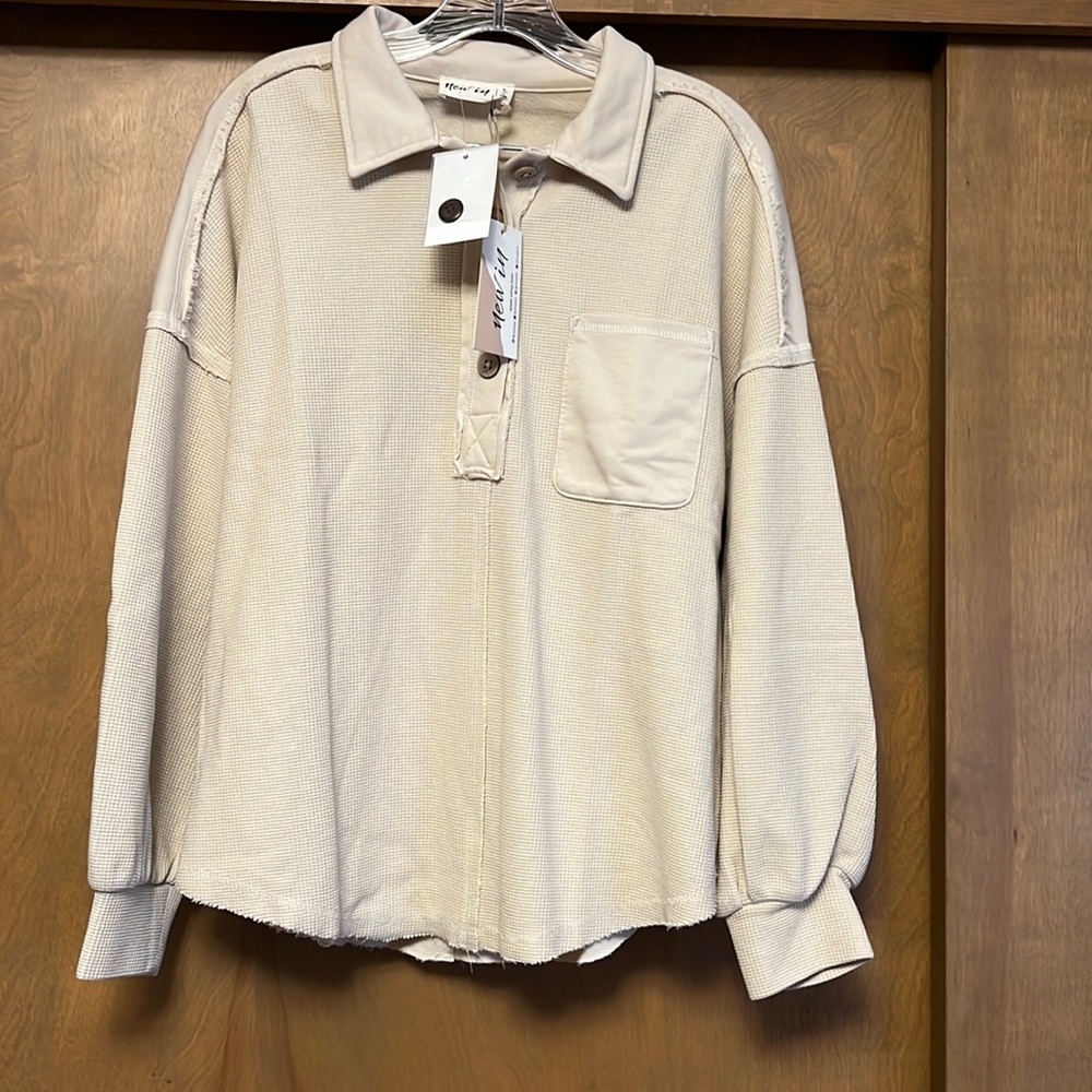 NWT Cream Colored 1/4 Button Henley Top